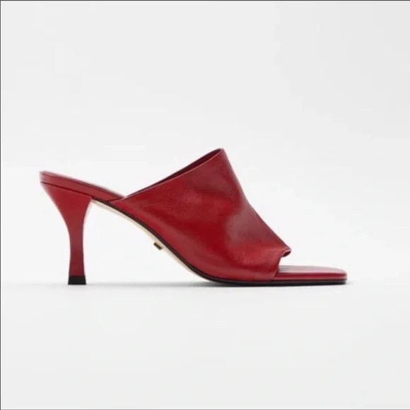 靴 99AW PRADA square toe leather mules red 99AW PRADA square toe leather mules red